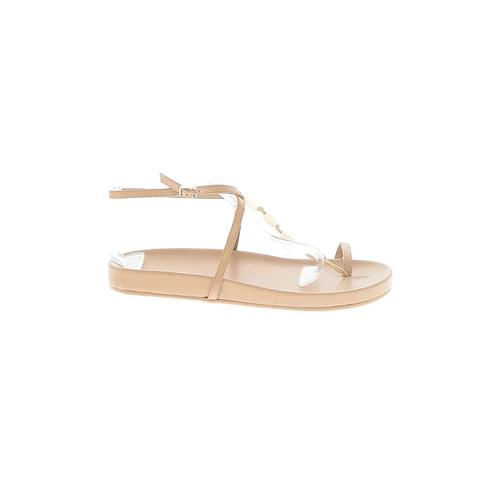 Anthropologie Beaded Strappy Sandals Size 10 Tan Ivory Ankle Strap Boho Flats
